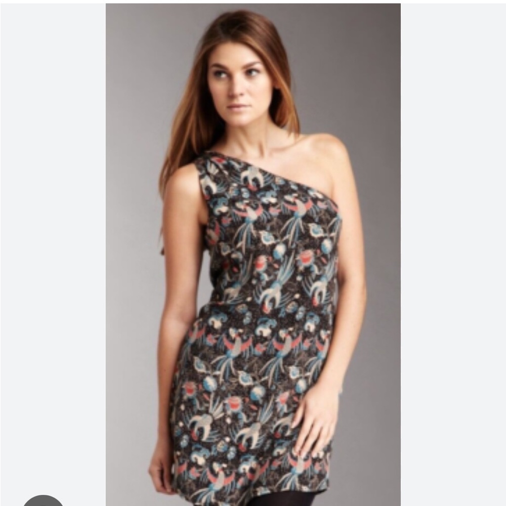 French Connection Dress Phoenix Print One-Shoulder